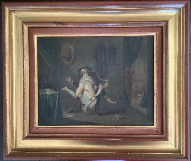 Huile sur toile  Scène érotique XVIIIème-photo-1