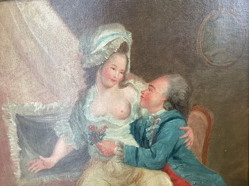 Huile sur toile scène galante  XVIIIème-photo-4
