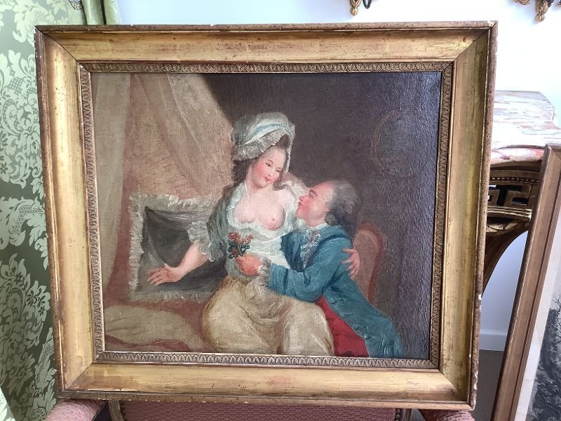 Huile sur toile scène galante  XVIIIème-photo-1