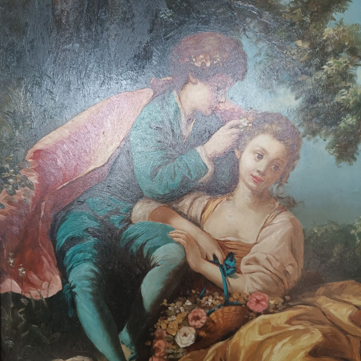 Scène Galante Oil On Panel 19th Century-photo-3