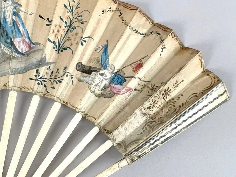 Eventail  XVIIIème siècle , Epoque LOUIS XVI peint à la gouache-photo-4
