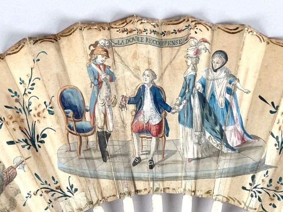 Eventail  XVIIIème siècle , Epoque LOUIS XVI peint à la gouache-photo-2