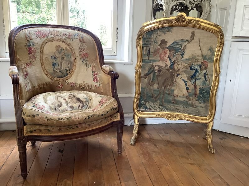 Ecran de cheminée d' époque LOUIS XV en bois doré-photo-2