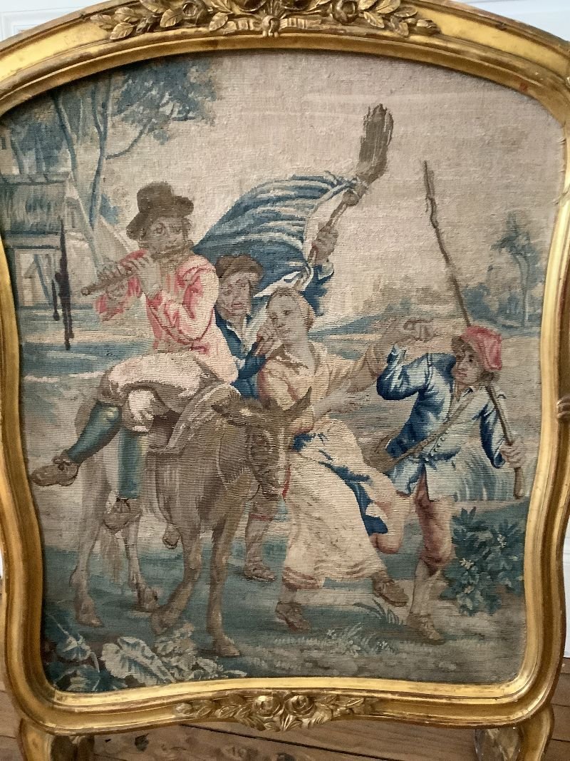 Ecran de cheminée d' époque LOUIS XV en bois doré-photo-4