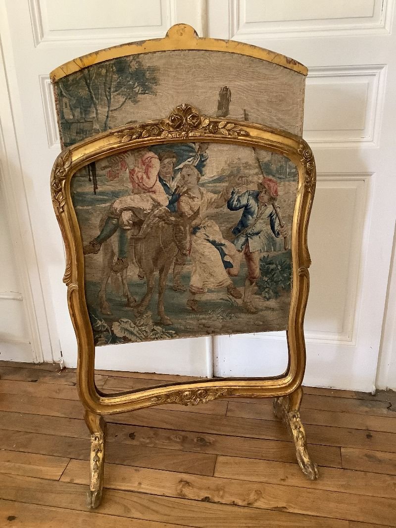 Ecran de cheminée d' époque LOUIS XV en bois doré-photo-4