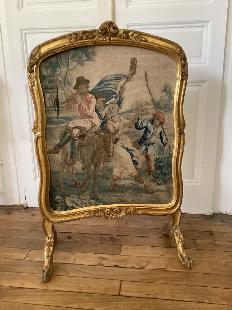 Ecran de cheminée d' époque LOUIS XV en bois doré