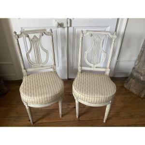 Pair Of Louis XVI Period Lyre Back Chairs Stamped David