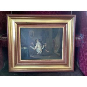 Huile sur toile  Scène érotique XVIIIème