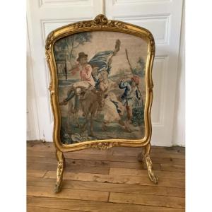 Antique Louis XV-style Fireplace Screen In Gilded Wood