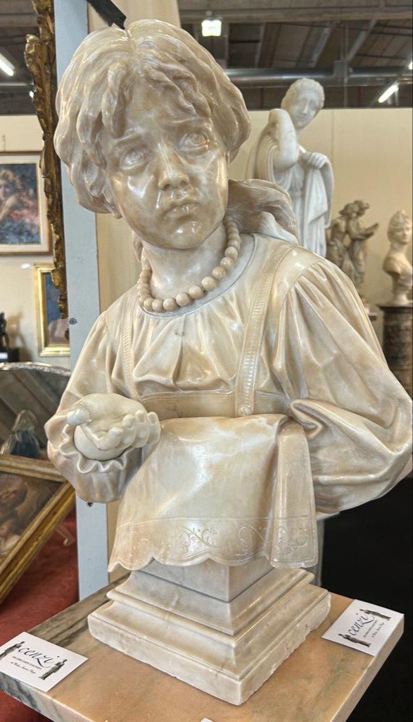 Bust Of A Girl Holding Out Her Hand Alabaster