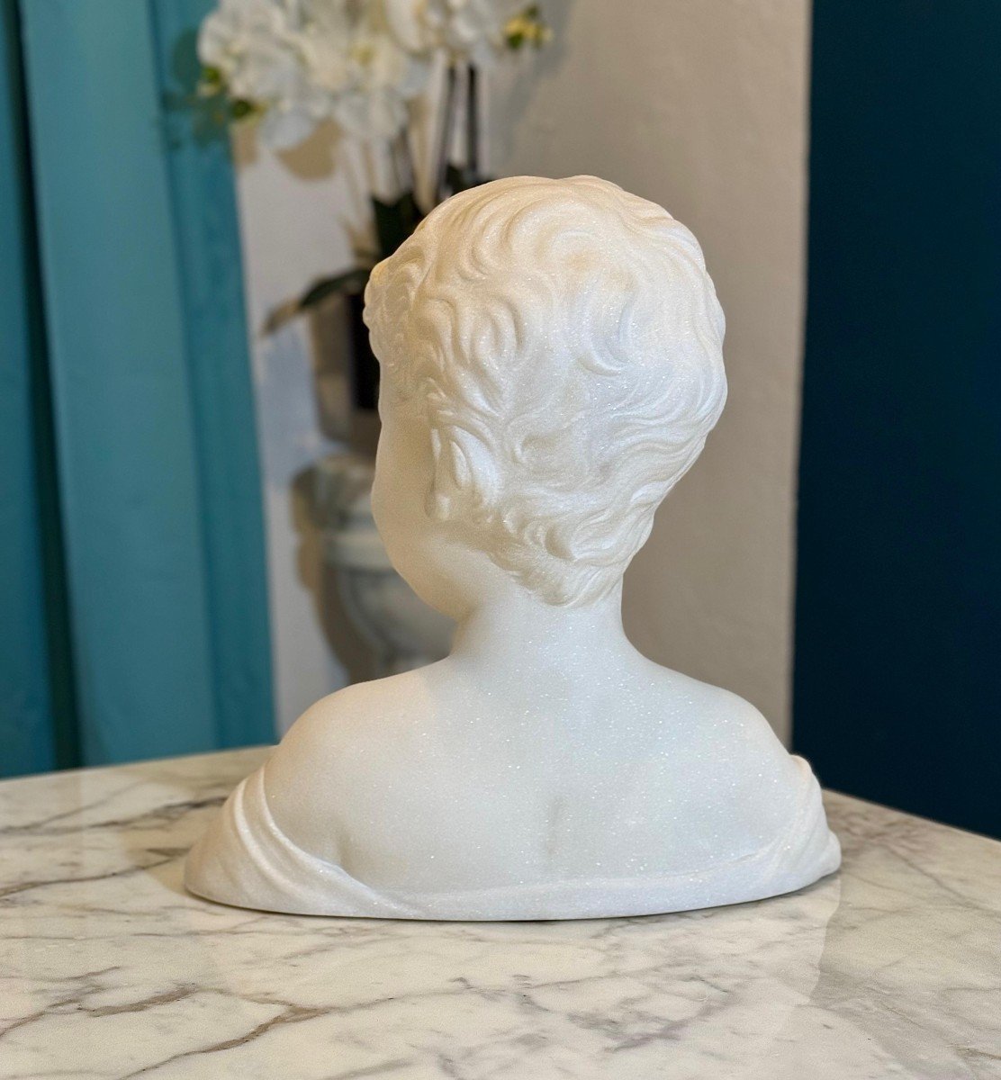 Bust Depicting A Beautiful Little Boy Smiling Marble-photo-3