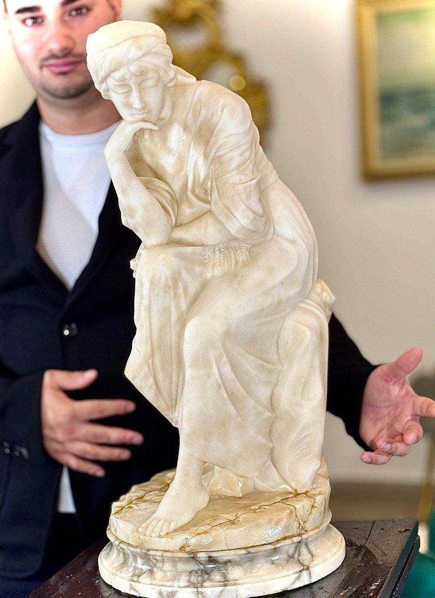 Statue Dame Assise Marbre-photo-6