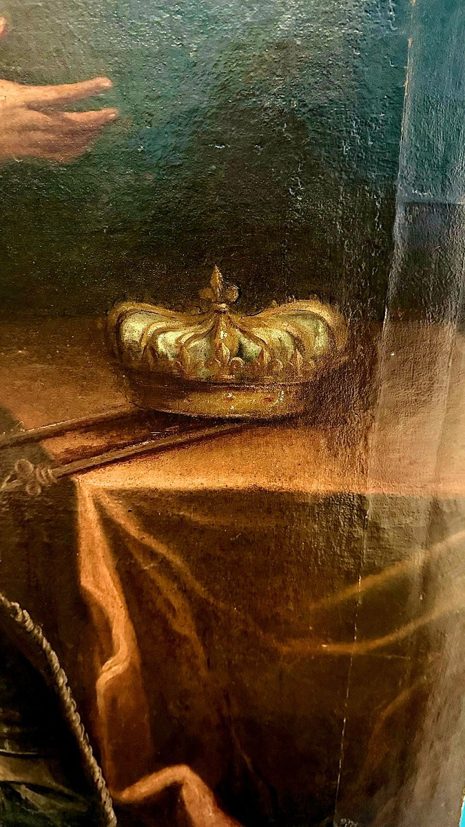 Grand Tableau Ancien Représentant Le Christ Apparaissant Au Roi De France • XVII° -photo-1