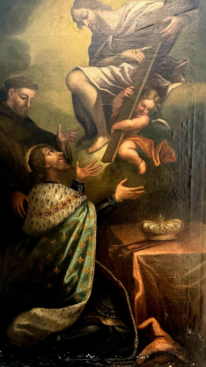 Grand Tableau Ancien Représentant Le Christ Apparaissant Au Roi De France • XVII° -photo-2