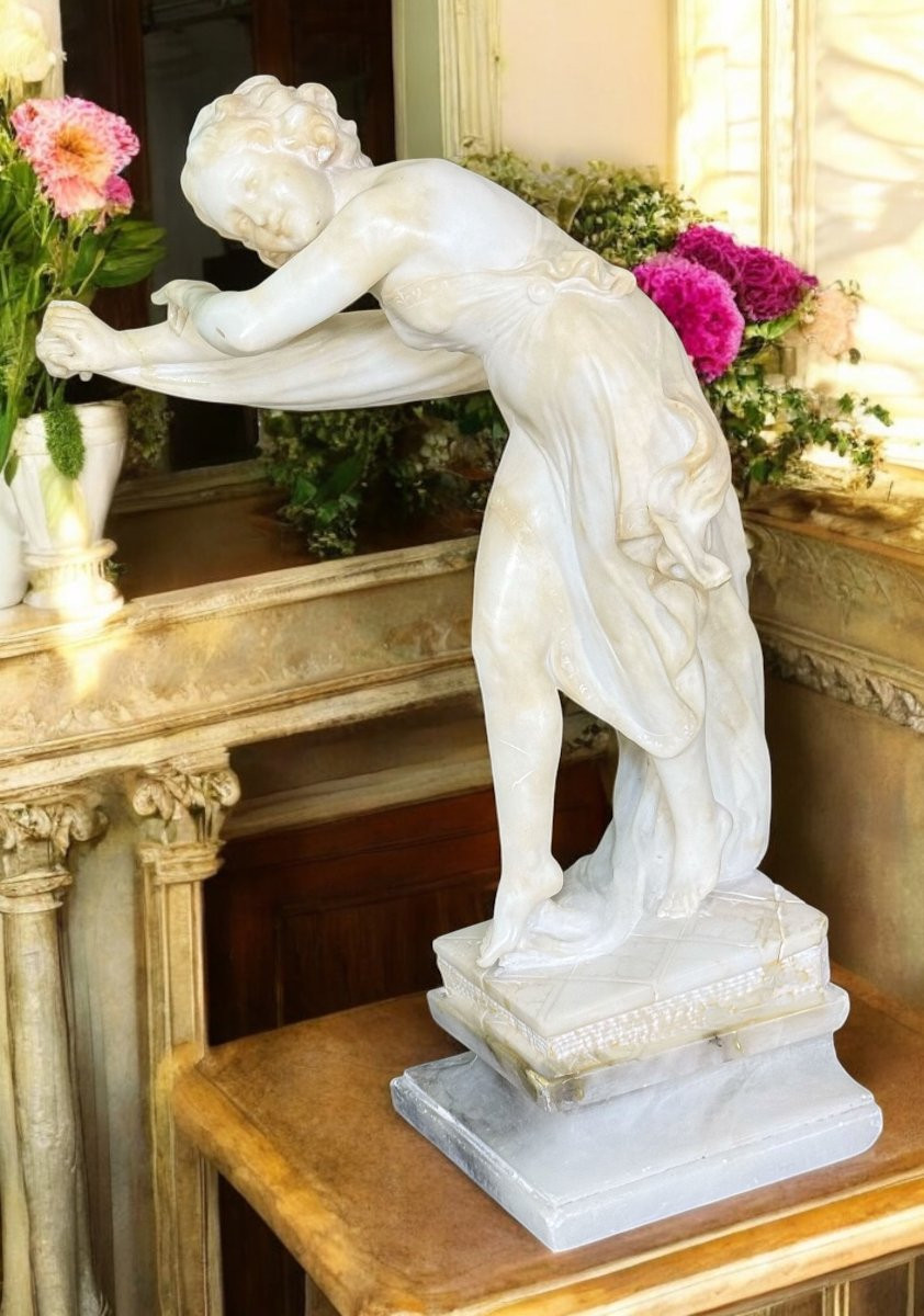Statue Représentant Une Jeune Danseuse Orientale, Ballerine. Marbre Carrara -photo-2