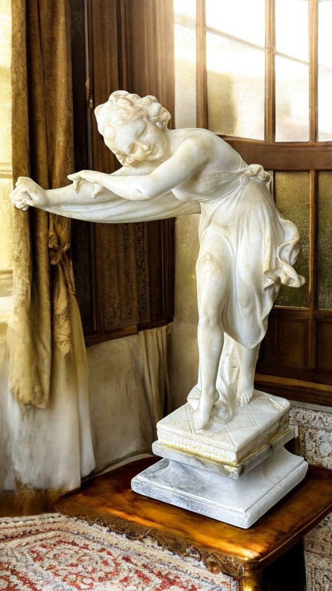 Statue Représentant Une Jeune Danseuse Orientale, Ballerine. Marbre Carrara -photo-3