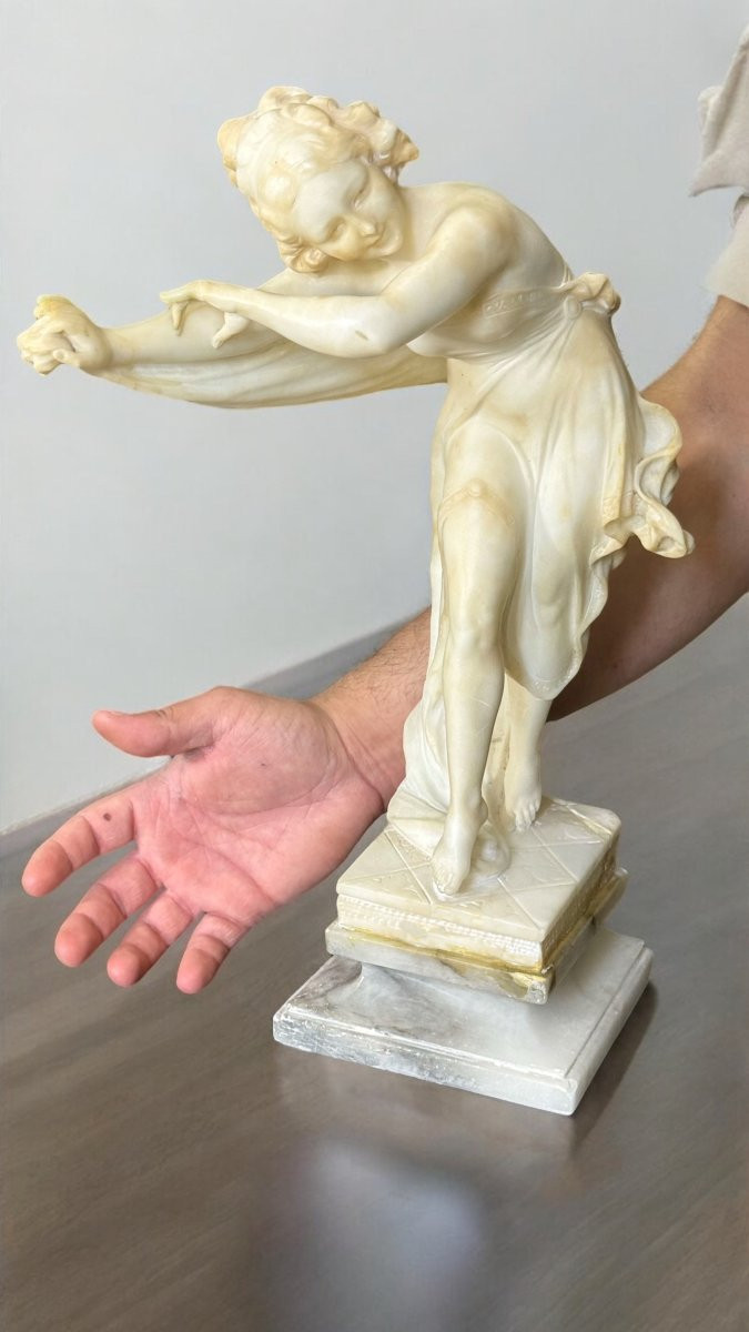 Statue Représentant Une Jeune Danseuse Orientale, Ballerine. Marbre Carrara -photo-4