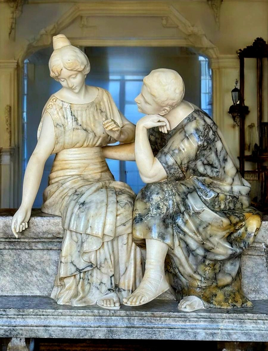 Statue Représentant Deux Jeunes Enfants Amoureux En Marbre Carrara , Pugi (1850) -photo-2