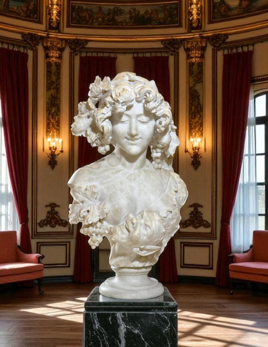 Buste représentant une femme avec des feuilles et des raisins Marbre 