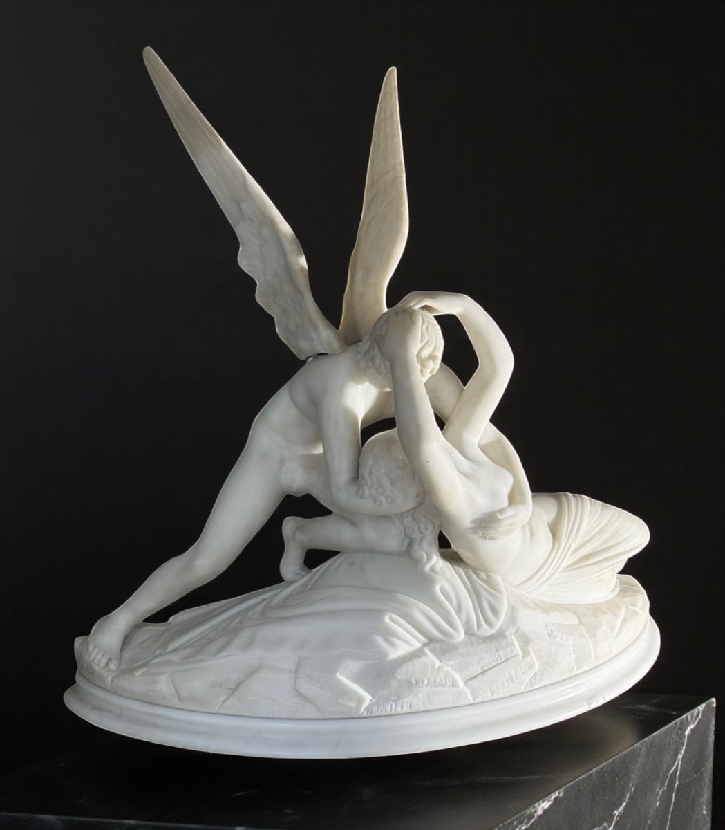 Sculptural Group Depicting Psyche Revived By The Kiss Of Love, Carrara Marble -photo-3