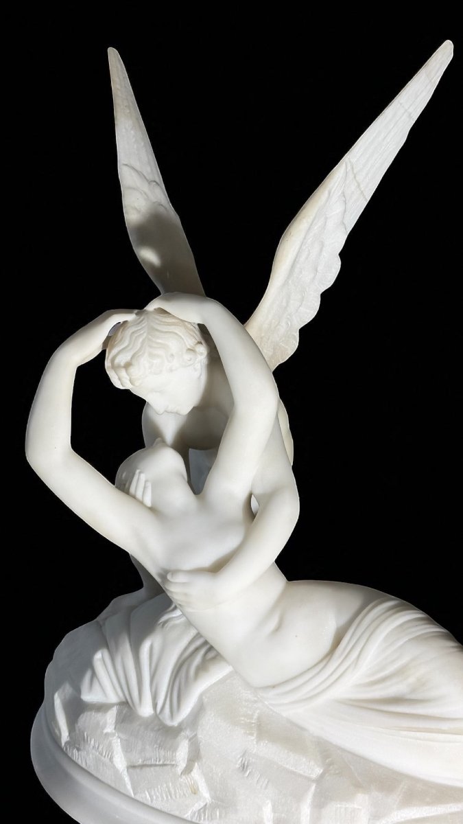 Sculptural Group Depicting Psyche Revived By The Kiss Of Love, Carrara Marble -photo-1