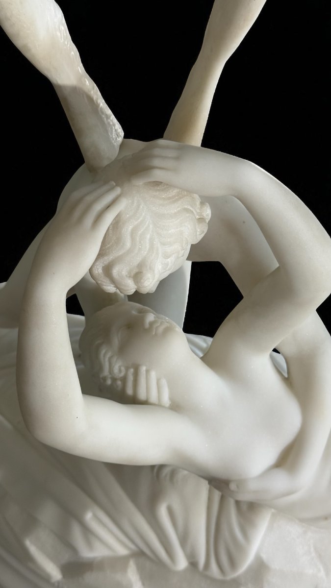Sculptural Group Depicting Psyche Revived By The Kiss Of Love, Carrara Marble -photo-3