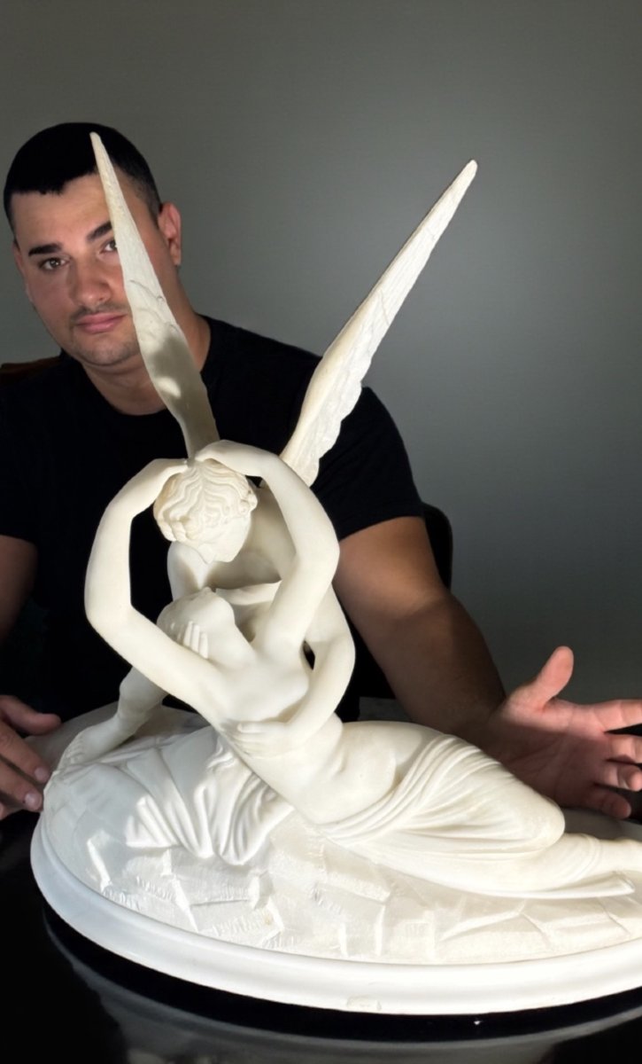 Sculptural Group Depicting Psyche Revived By The Kiss Of Love, Carrara Marble -photo-8