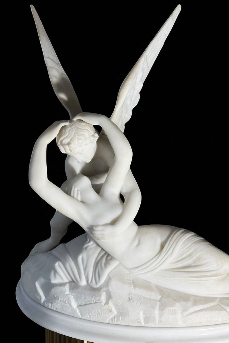 Sculptural Group Depicting Psyche Revived By The Kiss Of Love, Carrara Marble 