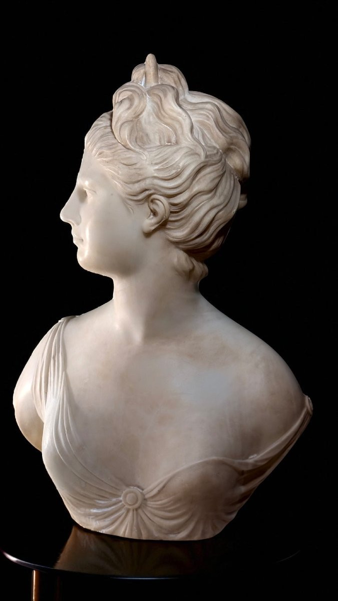 Buste déesse Artémis, d'après Jean-Antoine Houdon, Marbre Blanc statuaire de Carrare -photo-6