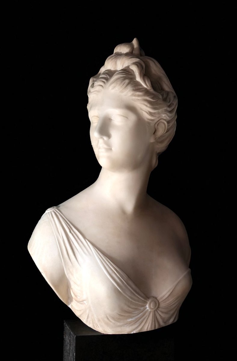 Buste déesse Artémis, d'après Jean-Antoine Houdon, Marbre Blanc statuaire de Carrare -photo-7