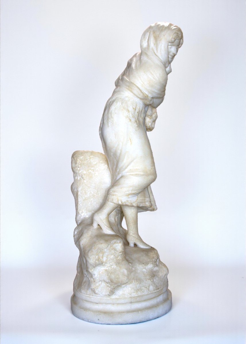 Statue Young Peasant Woman Smiling, Carrara Marble -photo-4