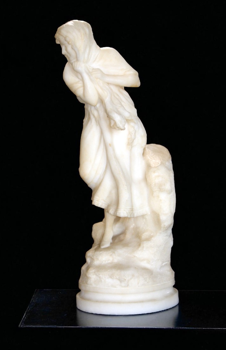 Statue Young Peasant Woman Smiling, Carrara Marble 