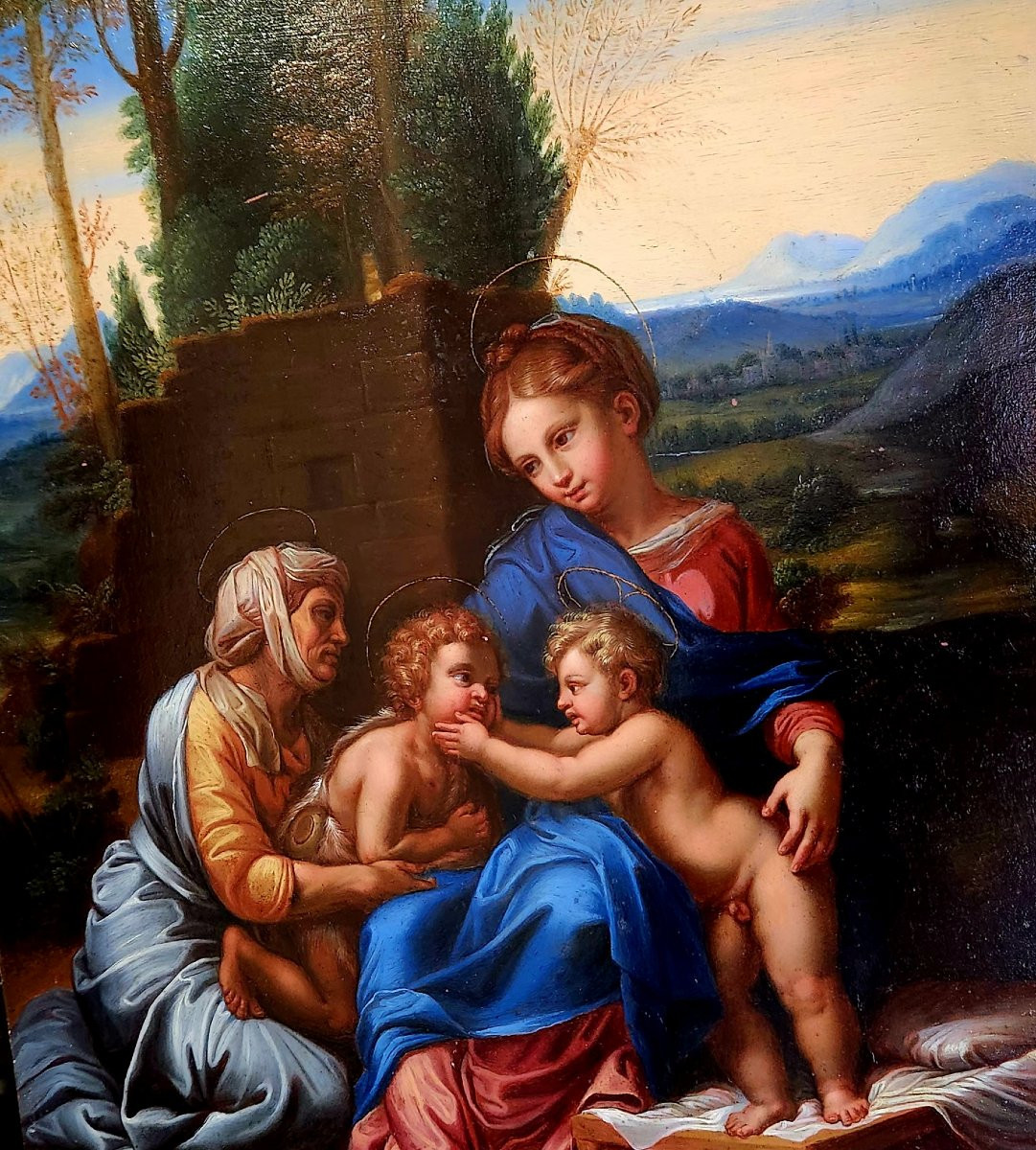 Petite Maternité d'après modèle de Raffaello Sanzio Huile sur panneau de bois XVIII° -photo-2