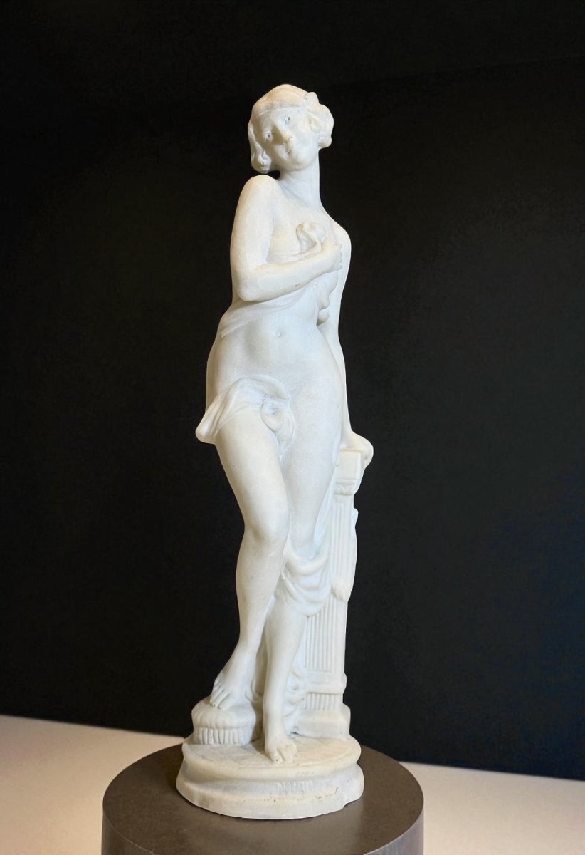 Statue Depicting A Young Girl Naked, Carrara Marble -photo-2