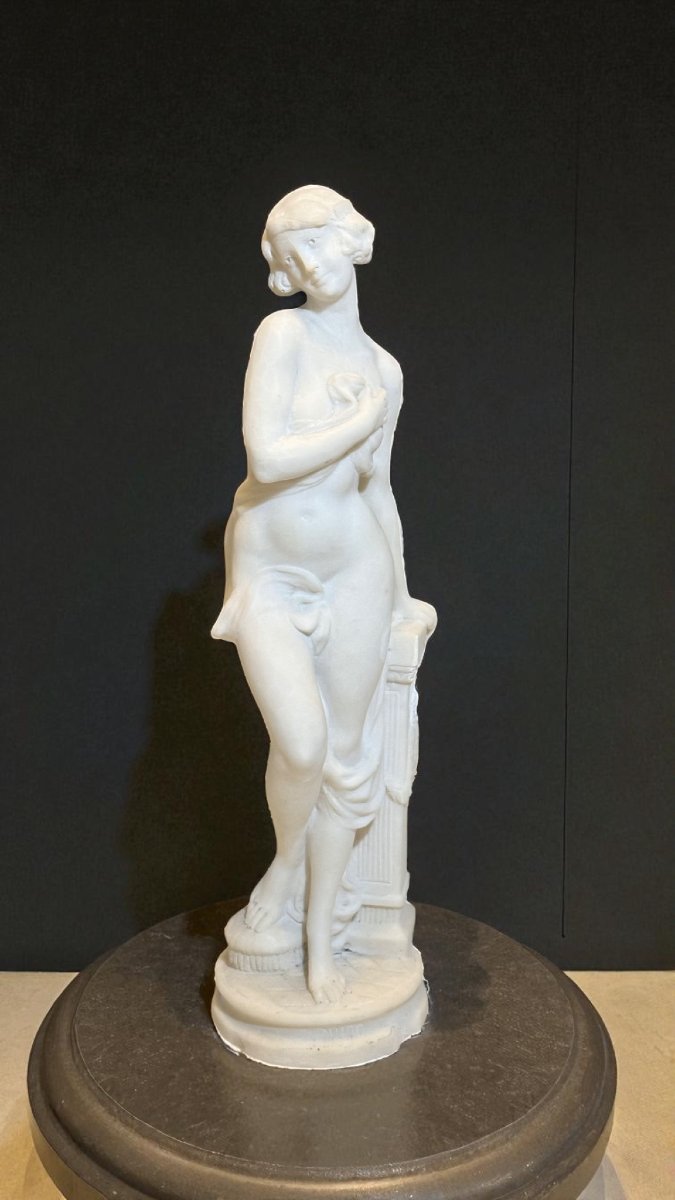 Statue Depicting A Young Girl Naked, Carrara Marble -photo-3