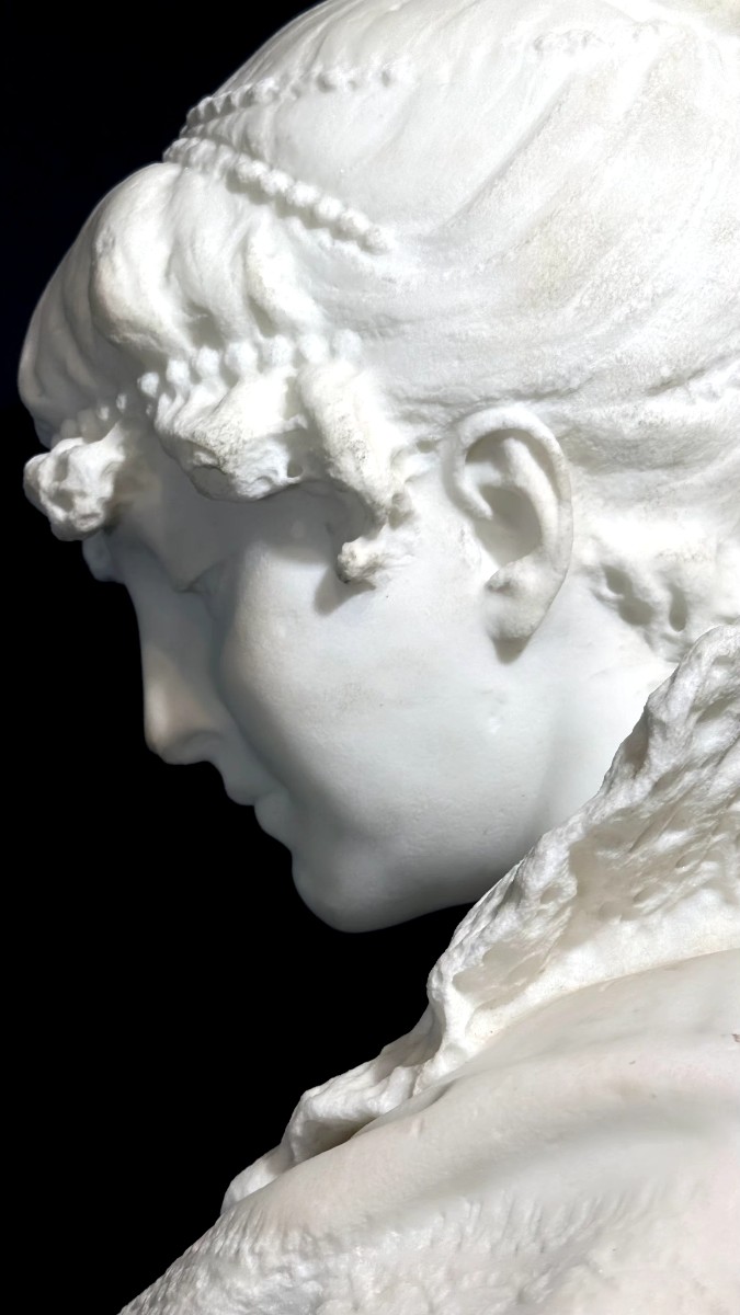 Life Size Bust Renaissance Lady Draped In Fine Fabrics And Jewels Carrara Marble -photo-4