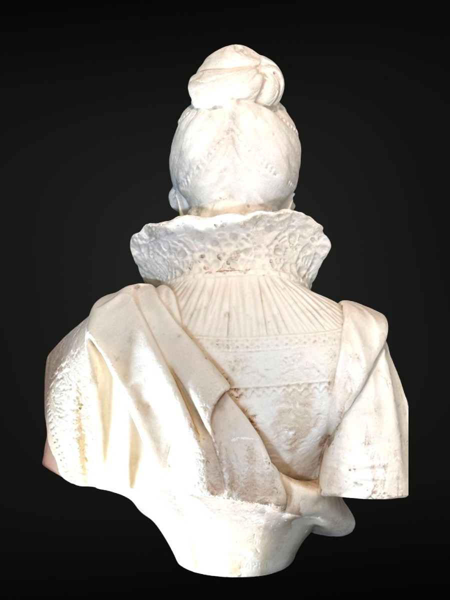 Life Size Bust Renaissance Lady Draped In Fine Fabrics And Jewels Carrara Marble -photo-7