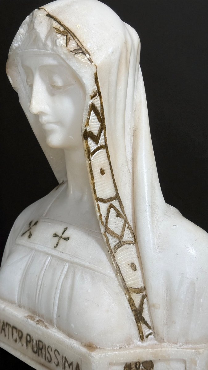 Bust Depicting A Young Madonnina In White Statuary Carrara Marble -photo-4