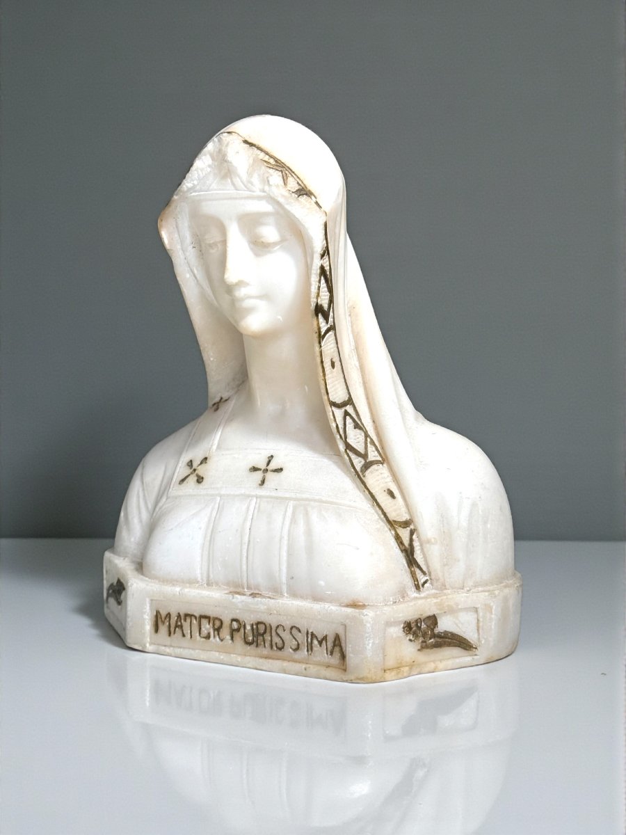 Bust Depicting A Young Madonnina In White Statuary Carrara Marble -photo-6