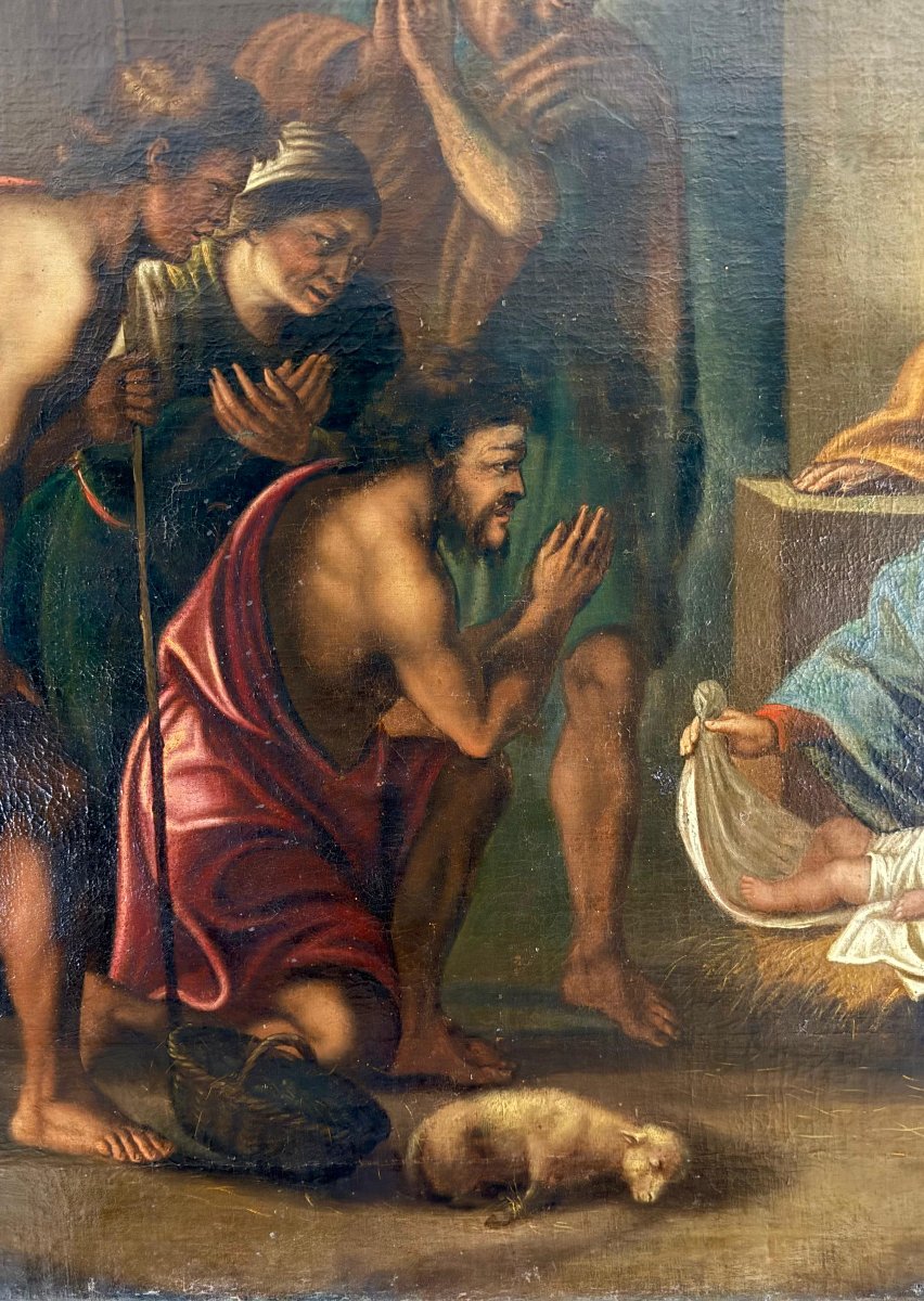 Antique Painting Depicting Sacred Nativity Scene , Signed And Dated 1665-photo-2