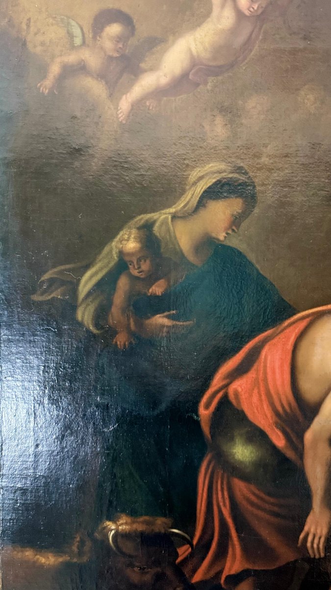 Antique Painting Depicting Sacred Nativity Scene , Signed And Dated 1665-photo-7