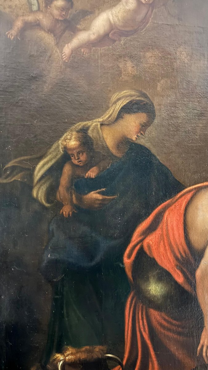 Antique Painting Depicting Sacred Nativity Scene , Signed And Dated 1665-photo-8