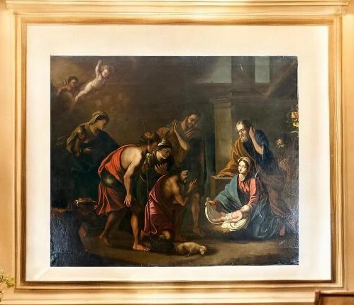 Antique Painting Depicting Sacred Nativity Scene , Signed And Dated 1665