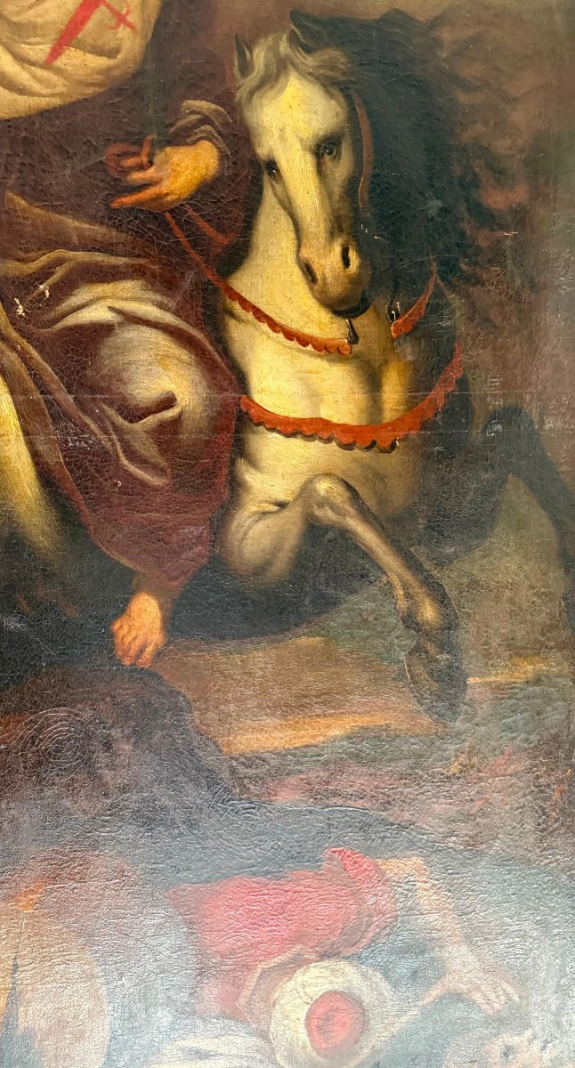 Tableau ancien représentant Saint Jacques le Majeur à cheval XVII° -photo-3