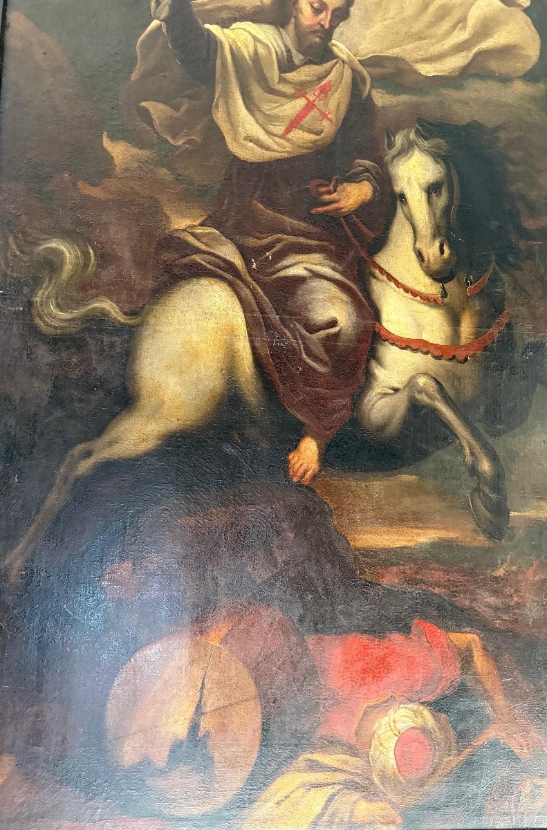 Tableau ancien représentant Saint Jacques le Majeur à cheval XVII° -photo-3