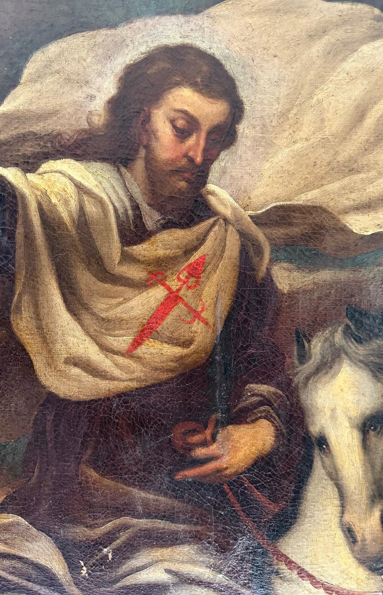 Tableau ancien représentant Saint Jacques le Majeur à cheval XVII° -photo-6