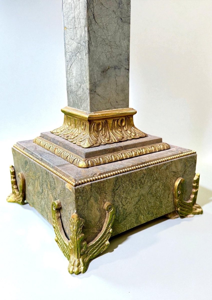 Paire de Colonnes/Chapiteaux en marbre Verde Alpi • Élément architectural orné de bronze-photo-3