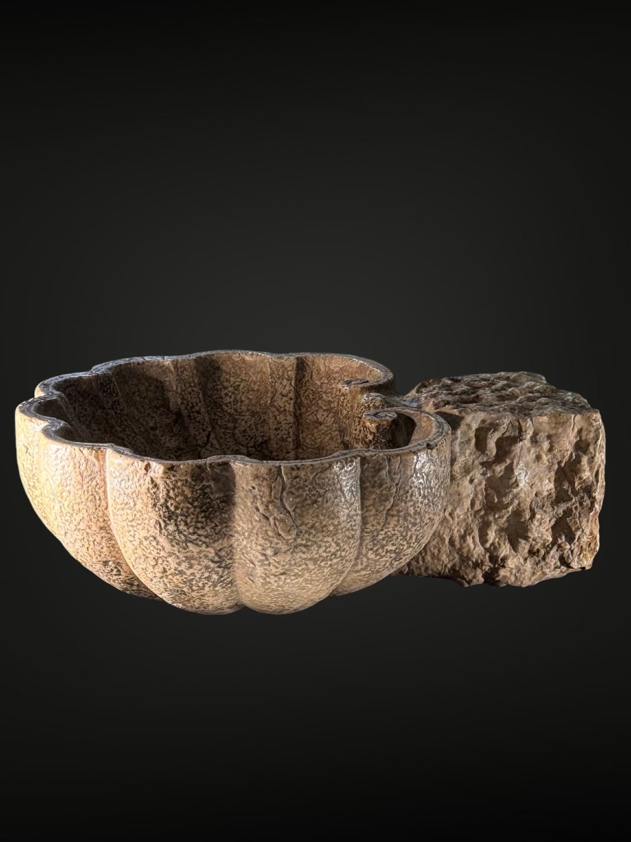 Vase coquillage/Bénitier antique, une œuvre d'art sculptée à la main, Marbre Rouge Verona -photo-7