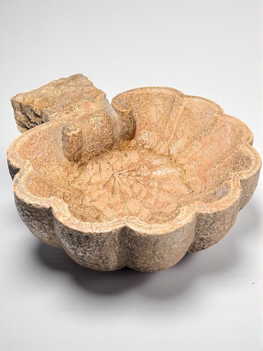 Vase coquillage/Bénitier antique, une œuvre d'art sculptée à la main, Marbre Rouge Verona 