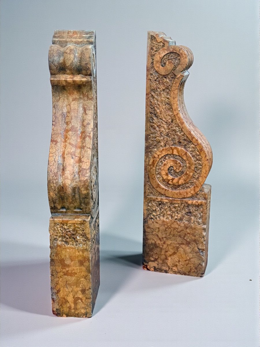 Paire de éléments Architecturaux, Marbre Rouge Verona, 18° siècle -photo-3